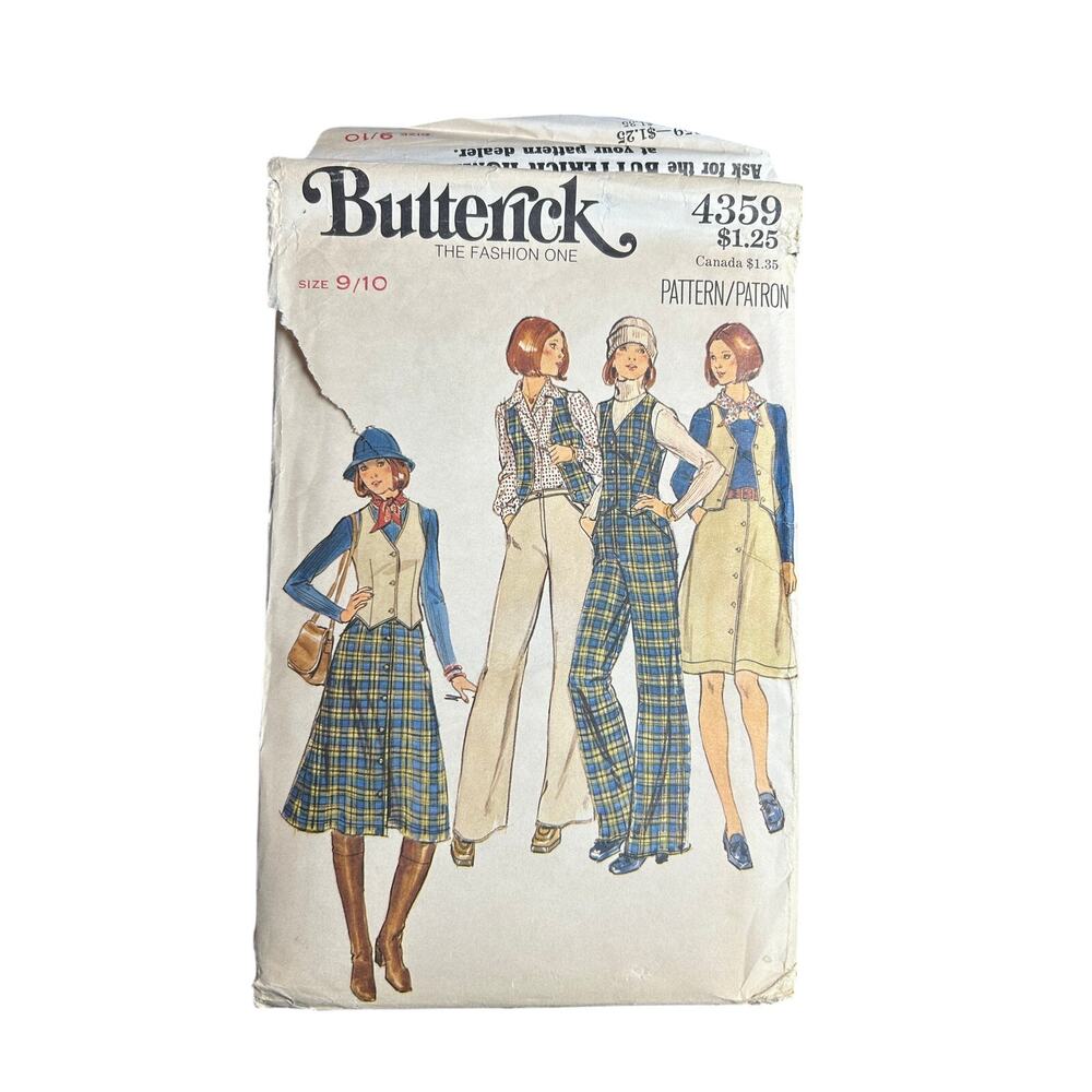 Vtg Sewing Pattern Butterick- Structured Skirt Vest Pant Size 9/10- uncut 4359